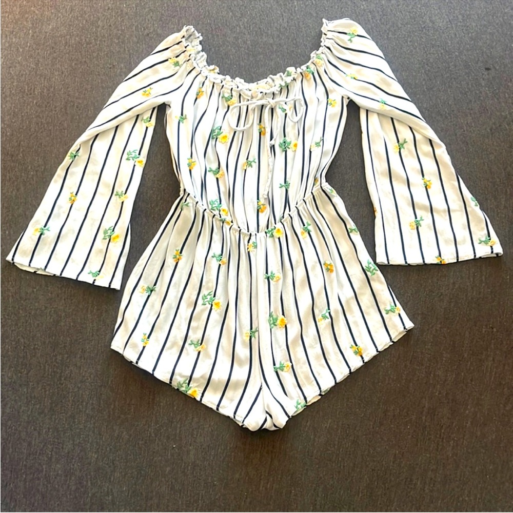 LA Hearts striped embroidered romper, XS